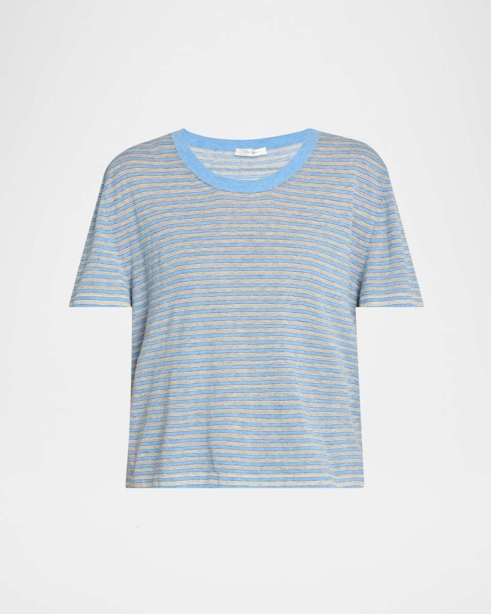 Jansu Striped Short-Sleeve Cotton-Cashmere Top